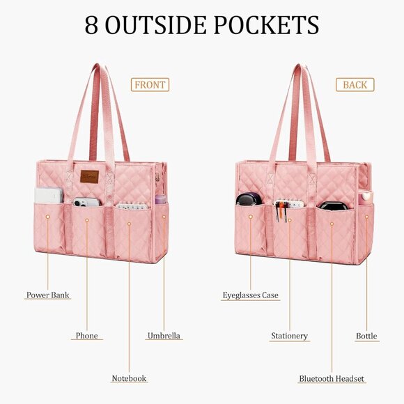 Water Resistant Tote Bag Nylon 17 Pockets Zipper Closure for Work School Nurses - Picture 2 of 7